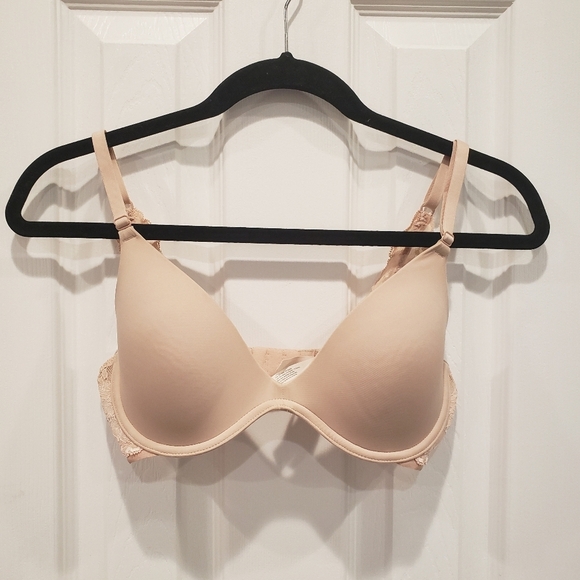 FURLOYGH SALE On Gossamer Basic Lace Nude Plunge Underwire Bra - Sz 32D US/UK. - Picture 2 of 8